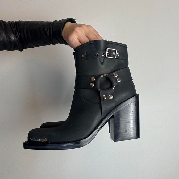 Jeffrey Campbell Handler Black Leather Motorcycle Biker Ankle Boots - Picture 4 of 8